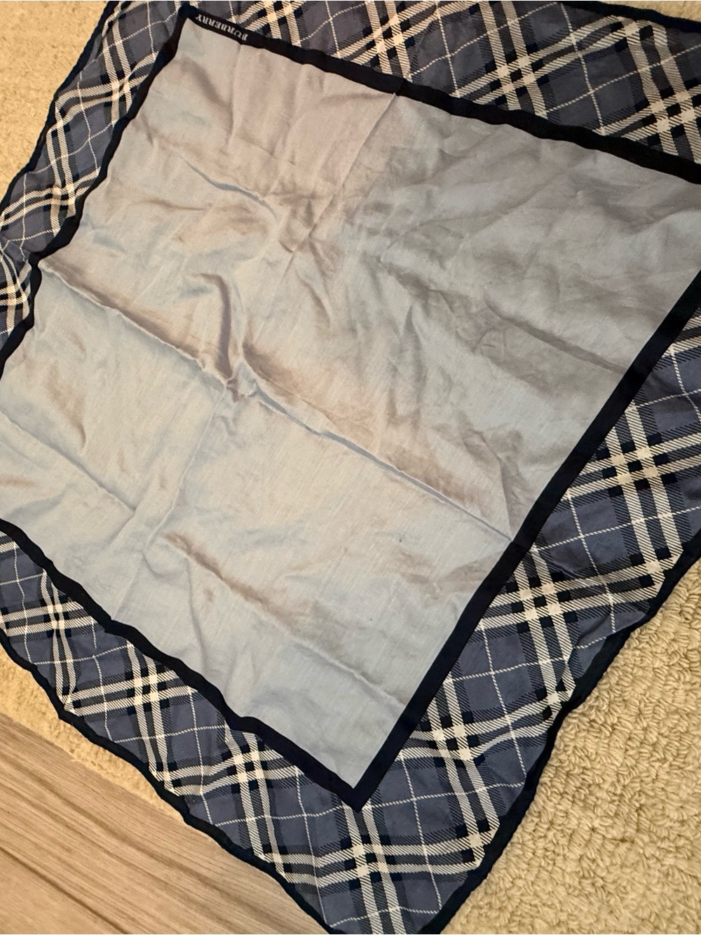 Burberry Blue Plaid Border Silk Scarf - Picture 3 of 3
